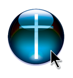 Logo of the SimChurch book - a cross and a cursor